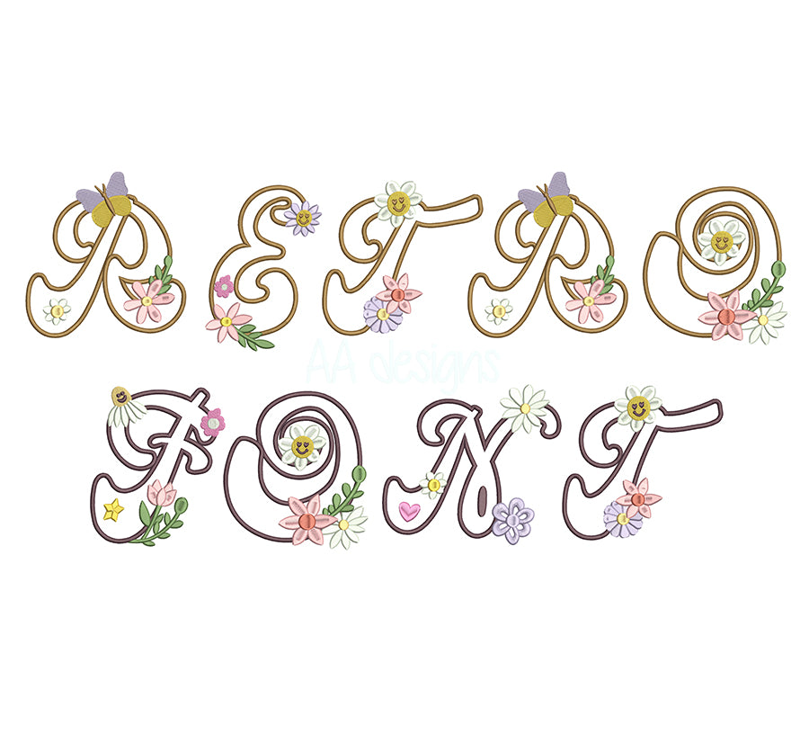 Groovy Retro Applique embroidery font. Applique font for embroidery. Very cute alphabet