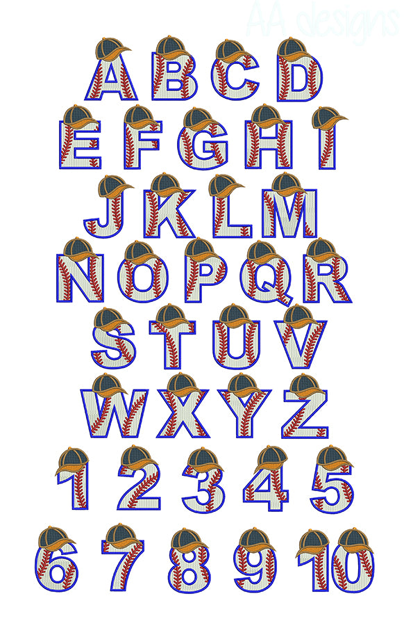 Baseball full stiches embroidery font. Machine baseball alphabet.