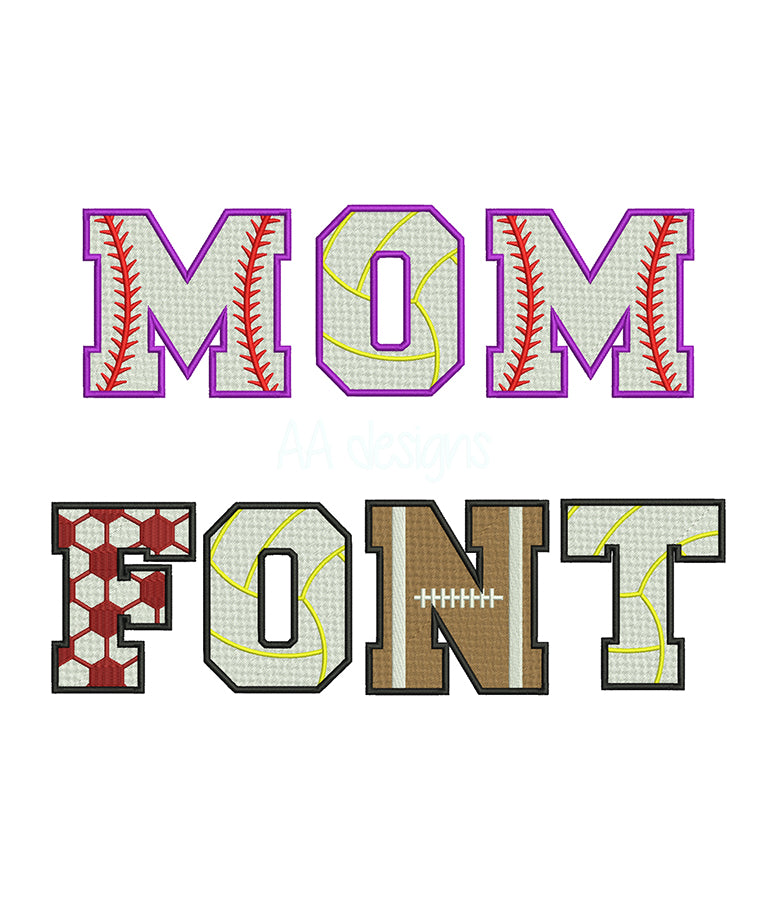 Baseball Mom embroidery font. Baseball embroidery font. BX format