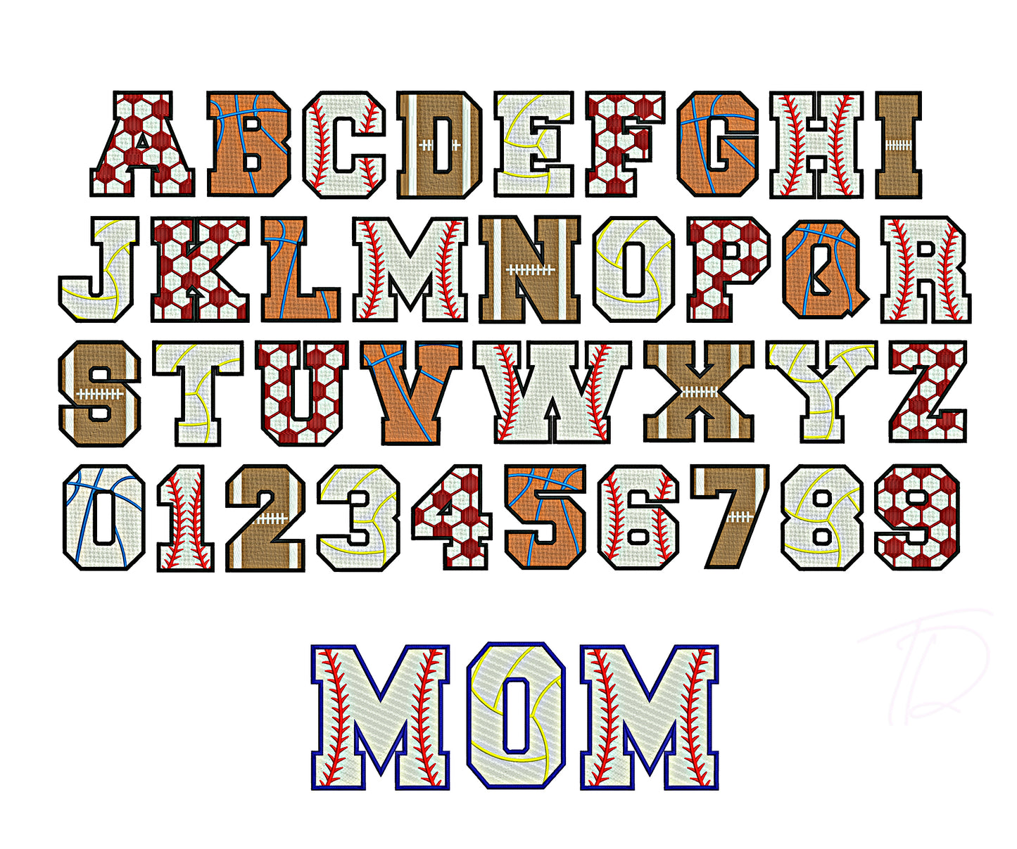 Baseball Mom embroidery font. Baseball embroidery font. BX format