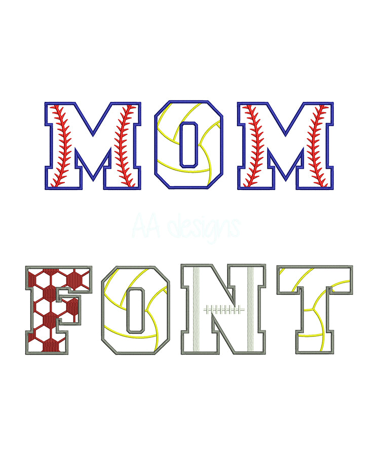 Baseball Mom Applique embroidery font. Machine embroidery baseball alphabet. BX format