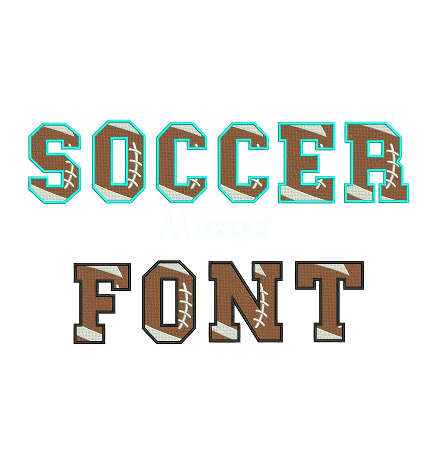 Soccer embroidery font. Soccer machine embroidery alphabet. BX format