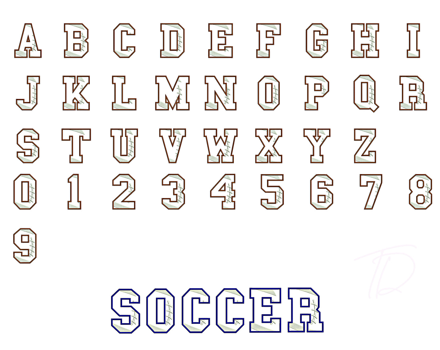 Soccer Applique embroidery font. Machine embroidery soccer applique alphabet. BX format