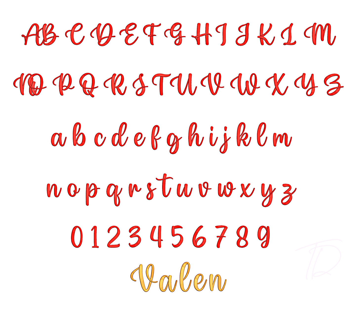 Valentina 3D puff embroidery font. Machine embroidery alphabet with 3D foam. BX format