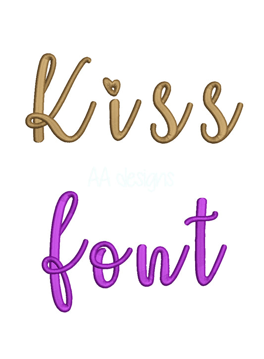 Kiss me 3D puff embroidery digital font. Machine embroidery alphabet with foam. BX format