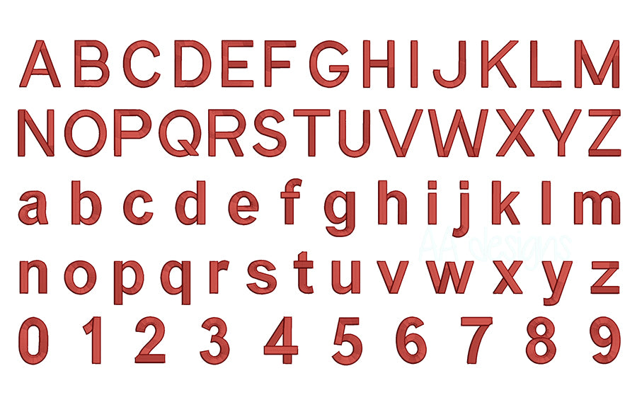 Block 3D font. Square 3D puff embroidery digital font. Block Machine embroidery in 3D puff foam. BX format