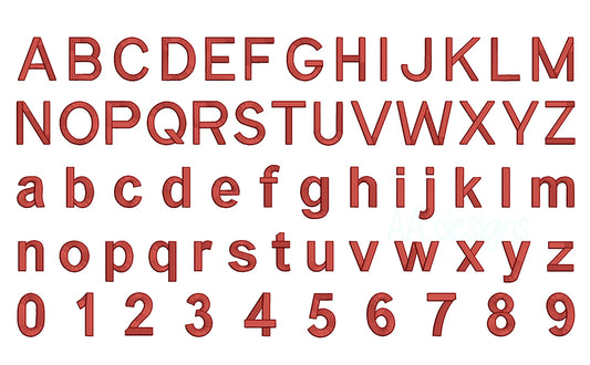 Block 3D font. Square 3D puff embroidery digital font. Block Machine embroidery in 3D puff foam. BX format