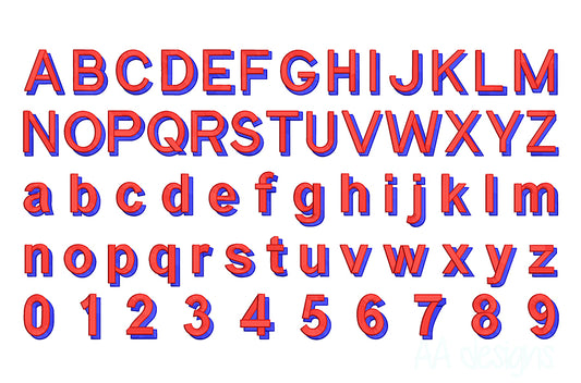 Shadow 3D puff embroidery digital font. Block 3D puff foam embroidery file. BX format